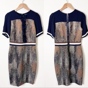 Summum Navy Snake Print Lace Ruffle Sheath Dress Size 34 EU or 2 US